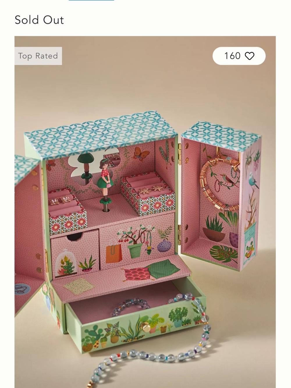 French Pink & Green Anthropology Jewelry Box - Picture 2 of 11
